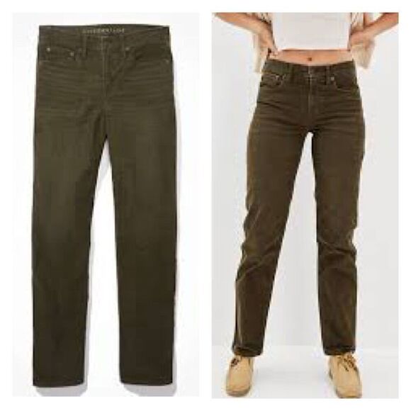 American Eagle Women's Olive Green 90s Mom Straight Corduroy Pants Size 2 Short - Picture 1 of 11